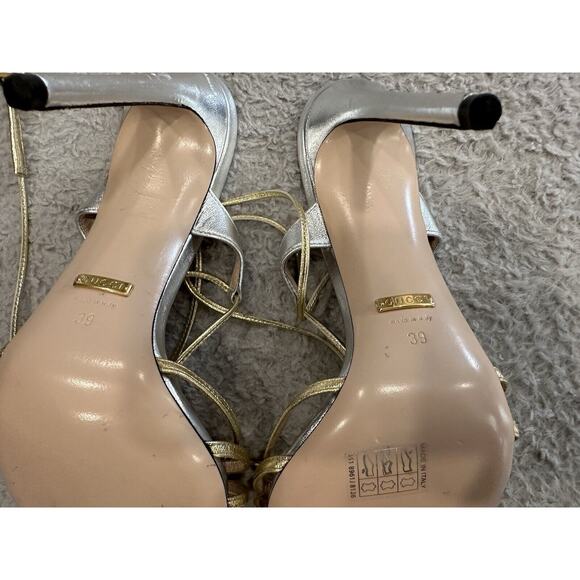 Gucci Whona Crystal Embellished Metallic Leather Sandals EU 39 STORE MODEL - Picture 9 of 9